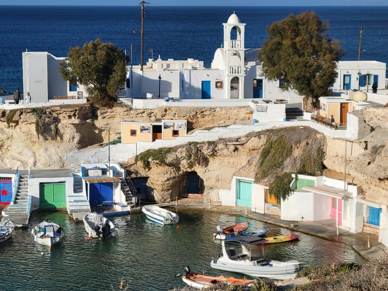 Mandrakia, on the island of Milos St Barth from the Lighthouse with huge sailing yachts