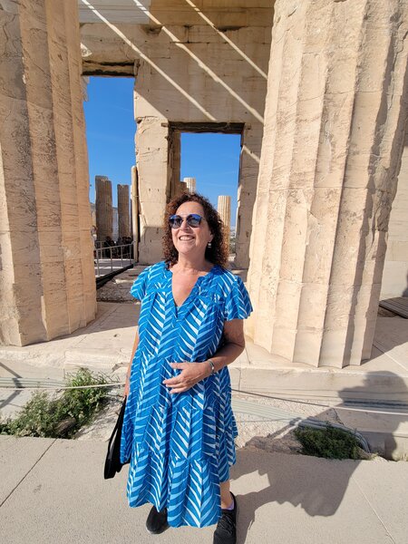 Eva at the Acropolis 2024 Woman in turquoise dress at the Acropolis, Athens